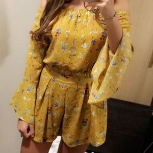 Two piece floral off the shoulder top and shorts